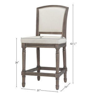 English Elm 26" Counter Stool Weathered Frame Woven Upholstery Turned Legs Kitchen Island Seating Gray B2751P436455