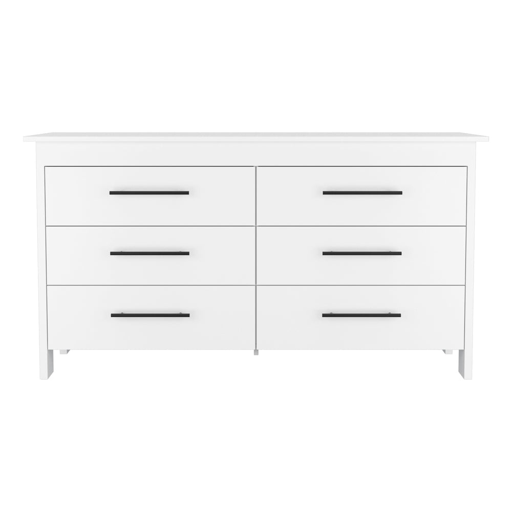 English Elm Luxor Six Drawer Double Dresser White - Modern Minimalist 31.7" Height, Sturdy Elevated Base, Ample Storage B128S00099
