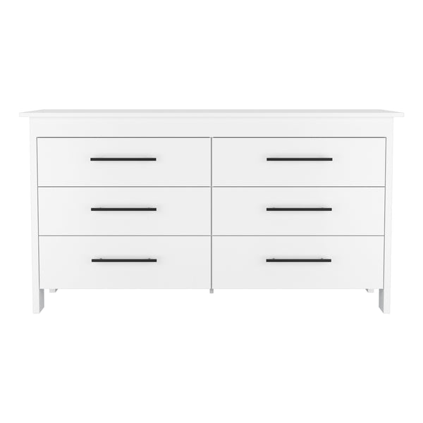 English Elm Luxor Six Drawer Double Dresser White - Modern Minimalist 31.7" Height, Sturdy Elevated Base, Ample Storage B128S00099