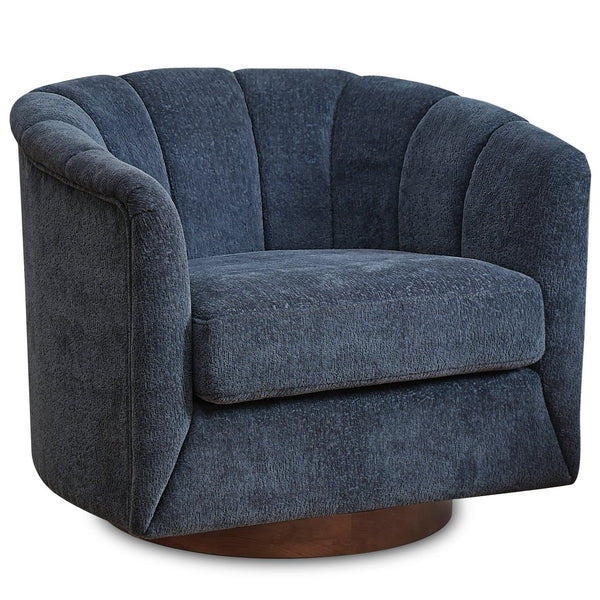 English Elm Sweivel Curved Shelter-Back Accent Chair with Smooth Swivel, Soft Durable Fabric and Wood Base Dark Navy W1713P251859