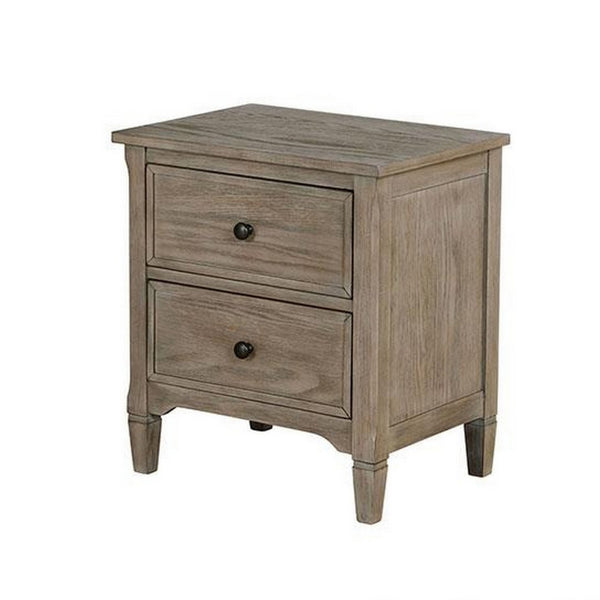 English Elm 2 Drawer Solid Wood Nightstand Wire-brushed Finish Round Knobs Farmhouse Bedroom B056P416800
