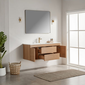 English Elm 48" Floating Bathroom Vanity with Ceramic Basin Two Drawers and Cabinet Storage W1826P308973