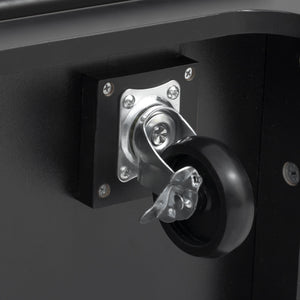 English Elm K&K Vintage Kitchen Island with Rubberwood Top, Hidden Wheels, Pull-Out Trash & Charging Station Black N707P299014B