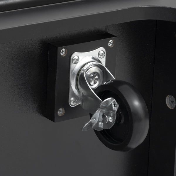 English Elm K&K Vintage Kitchen Island with Rubberwood Top, Hidden Wheels, Pull-Out Trash & Charging Station Black N707P299014B