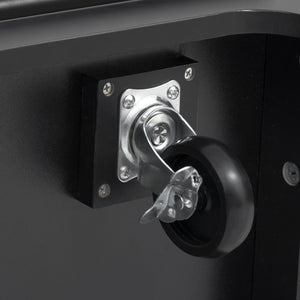 English Elm K&k Rolling Kitchen Island Rubber Wood Top Brass Hardware Built-in Outlets Storage Black N707S299014B