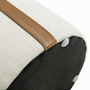 English Elm Jennifer Taylor Home - Brandy Compact 14" Round Upholstered Storage Ottoman with Leather Accent Tab, Linen Neutral Chic White B2719P269255