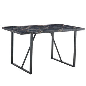 English Elm Industrial rectangular MDF dining table for 4-6, 1.5" thick top, black metal legs, modern sturdy design W1151P185154