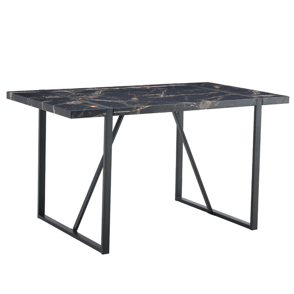 English Elm Industrial rectangular MDF dining table for 4-6, 1.5" thick top, black metal legs, modern sturdy design W1151P185154