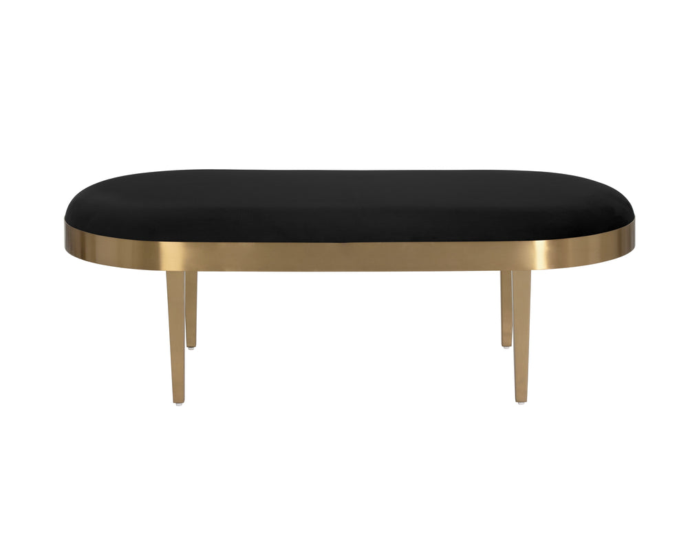 Sunpan Jolie Bench - Chic Oval Velvet Seat with Brushed Gold Frame for Stylish Home & Contract Spaces