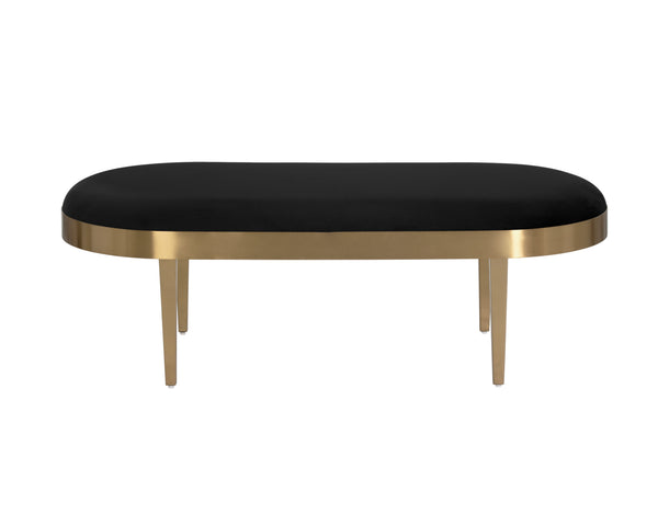 Sunpan Jolie Bench - Chic Oval Velvet Seat with Brushed Gold Frame for Stylish Home & Contract Spaces