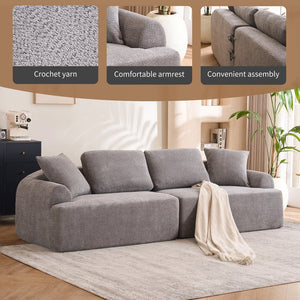 English Elm LY-024GY Plush 4-Seater Compression Sofa in Gray Crochet Yarn Fabric with 4 Pillows, Breathable Comfort 103" wide W2231S00017