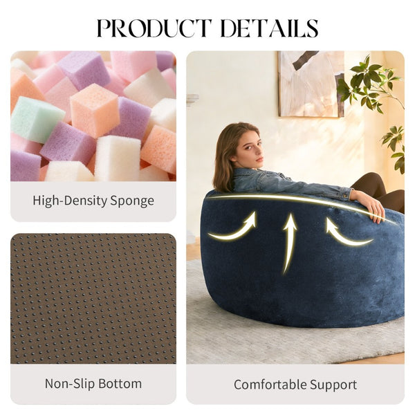 English Elm Ultra-comfort Oversized Bean Bag Floor Chair with Foam Bead Fill for Gaming Reading Lounge Blue W3737P459107