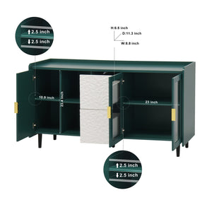 English Elm Modern Kitchen Pantry Storage Cabinet with Glass Doors, 55" Spacious Buffet for Coffee Bar, TV Stand Green W409P171576