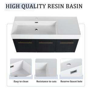 English Elm 48 Inch Wall-Mounted Bathroom Vanity Set With Left Basin Sink, Storage Rack & Soft-Close Hinges W999S00371
