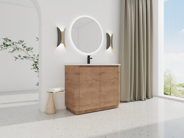 English Elm 40'' Freestanding Bathroom Vanity With White Ceramic Sink & Soft-Close Doors - Stylish Storage Solution W999S00401