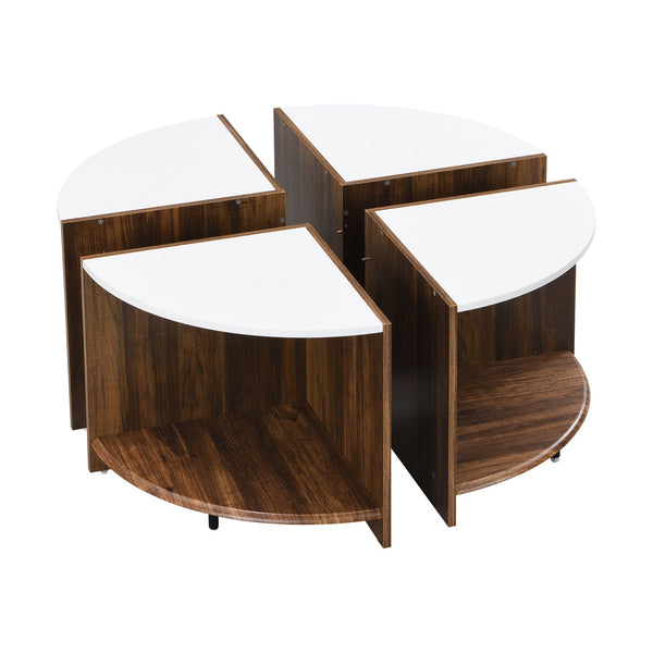 English Elm 4 Industrial Round Coffee Table Set with 2-Tier Storage, Compact Fan-Base Design, Easy Assembly, Stylish White W2317P233327