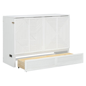 English Elm Full Size Murphy Bed Cabinet with Usb Charging Drawer and Rolling Base for Studios LP000597AAK