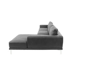 English Elm Left Facing Sofa Antique Grey Breathable Leatherette Sectional with Wide Chaise, Metal Legs, Modern Comfort pillows included B011S01065