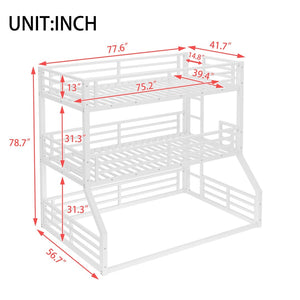 English Elm Twin Metal Triple Bunk Bed – Staggered Design With Safety Guardrails, Noise-Reduced, Space-Saving Style W1580S00168-GIGA