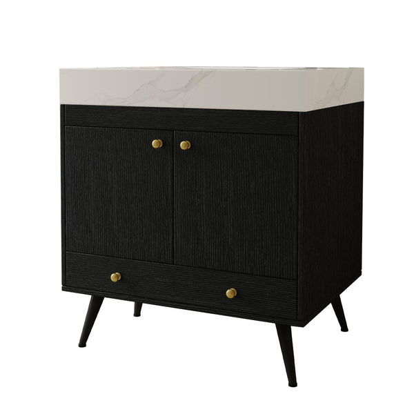 English Elm Contemporary Freestanding Bathroom Vanity Sintered Stone Top Ceramic Sink Steel Legs W3136S00062