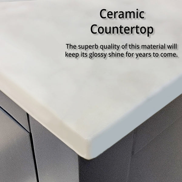 English Elm Dark Grey Double Bath Vanity Set With White Ceramic Top, Mirrors, And Chrome Faucet, 72" W B2731S01213