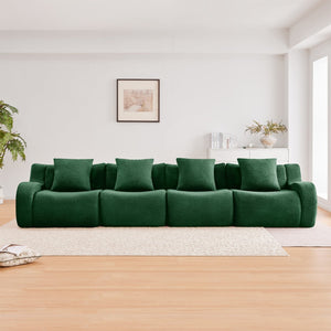 English Elm 4-Seat Boneless Sofa with Plush Teddy Fabric, No Assembly, Curved Armrests, Anti-Slip, Durable Fill Green W714S01444