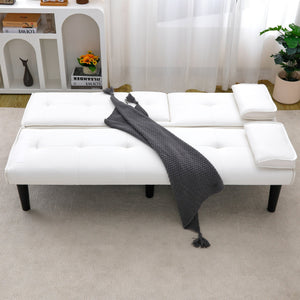 English Elm The 67-inch PVC multi-functional sofa bed with cup holder and one-click fold, space-saving comfort for guests White W3371P347648