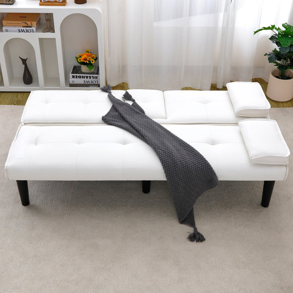 English Elm The 67-inch PVC multi-functional sofa bed with cup holder and one-click fold, space-saving comfort for guests White W3371P347648