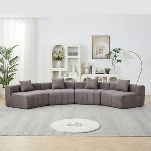English Elm Chenille Semi Circular Modular Sectional Sofa with Sculptural Curved Silhouette and Four Pillows W834S00616