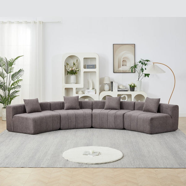 English Elm Chenille Semi Circular Modular Sectional Sofa with Sculptural Curved Silhouette and Four Pillows W834S00616