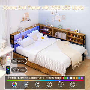 English Elm Corner Full Daybed Frame With Storage Drawers, Led Light & Charging Station For Kids’ Rooms W3107P334244