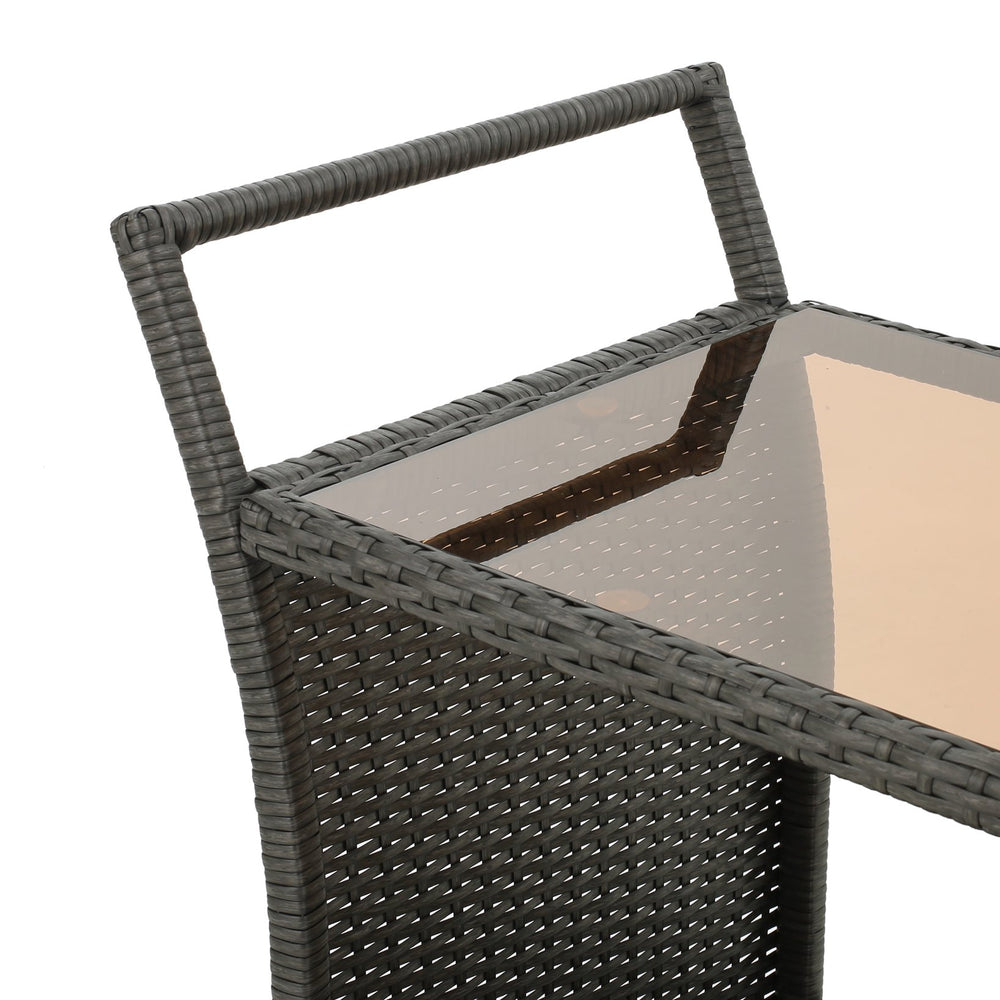 English Elm Christopher Knight Home® - PE Rattan KD Bar Cart Grey with Wheels, Tempered Glass Top, Removable Ice Bucket, Durable Aluminum Frame 56579.00GRY