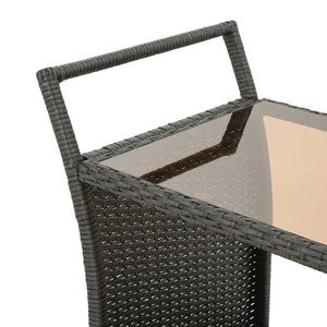 English Elm Christopher Knight Home® - PE Rattan KD Bar Cart Grey with Wheels, Tempered Glass Top, Removable Ice Bucket, Durable Aluminum Frame 56579.00GRY