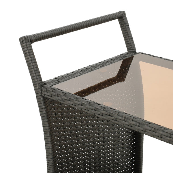 English Elm Christopher Knight Home® - PE Rattan KD Bar Cart Grey with Wheels, Tempered Glass Top, Removable Ice Bucket, Durable Aluminum Frame 56579.00GRY