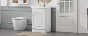 English Elm Christopher Knight Home® - 20" Bathroom Vanity with Ceramic Sink and Soft-Close Door, Gold Knob, Adjustable Shelf Storage White N759P237946K