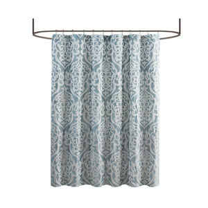 JLA Home Madison Park - Jacquard Silver Medallion Shower Curtain — Textured Damask Weave, 72x72 Durable Machine-Washable Aqua/Silver MP70-8085