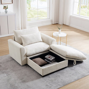 English Elm Beige Modular Corduroy Sofa Couch With Storage Ottoman - Versatile Deep Seating For Modern Spaces W714S00636