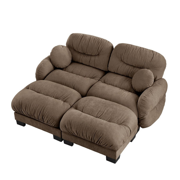 English Elm Teddy Fleece Modular Cloud Sofa with Curved Silhouette Ottomans and Lumbar Pillows Brown W5656S00057
