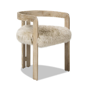 English Elm Jennifer Taylor Home - Millwick Solid Ash 21" Low Back Dining Chair with Natural Blonde New Zealand Sheepskin Fur Seat, Chic B2719P238363