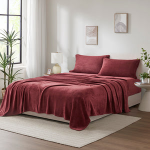 JLA Home True North by Sleep Philosophy - Micro True North Soloft Plush Sheet Set — Brushed Both Sides, Lightweight Warmth, OEKO-TEX Safe Care Burgundy TN20-0584
