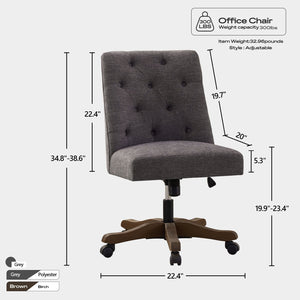 English Elm Upholstered Swivel Desk Chair with Chenille Fabric, Ergonomic Armless Office Seat, Adjustable Height, Durable 300lb Capacity Gray W2975P223170