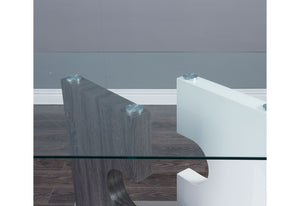 English Elm IRIS Gray Dining Table with Two-Tone Pedestal, Solid Wood & MDF, Stainless Base, Seats 6 B201S00025