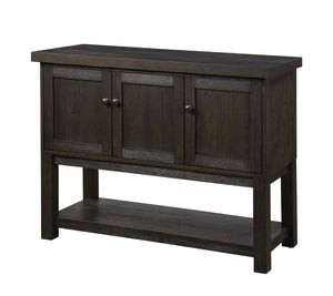 English Elm Haddie Distressed Walnut Server with 3 Doors & Open Shelf, Dark Walnut Wood Veneer Storage Cabinet B2726P311064