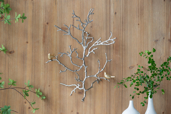 English Elm 17x5.5x22" Metal Branch Wall Sculptures with Golden Birds, Modern Nature Accent for Living Room Decor (Set of 2) W2078P223128