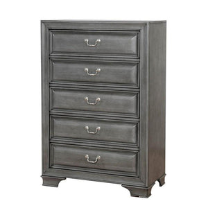English Elm Transitional Elegant Five-Drawer Chest with Antique Hardware and Deep Storage for Clutter-Free Bedroom Gray 40 L x 21 W x 58 H B2741P380213