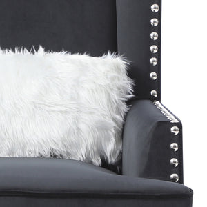 English Elm Elegant Velvet Traditional Chair with Plush Round Arms, 37"H Comfort Seat, No Assembly Required Black 42 L x 32 W x 36 H B078107956