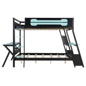 English Elm Full Size Gaming Bunk Bed with Dual Desks Usb Charging Ports and Pegboard Storage Blue LT000274AAC
