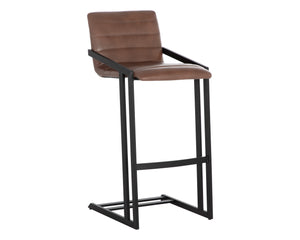 Sunpan Webber Industrial Chic Barstools - Set of 2 with Tufted Faux Leather and Exposed Steel Frame Bravo Cognac