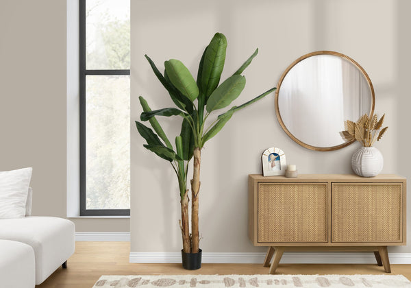 English Elm Artificial Monstera Tree 83" Tall Realistic Floor Plant with 78 Lush Leaves in Black Pot, No Maintenance Green 44 L x 10 W x 10 H B2710P287119