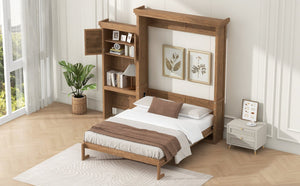 English Elm Queen Size Murphy Bed With Louvered Design, Multi-Storage Solution For Compact Living Spaces N7090004018D-GIGA